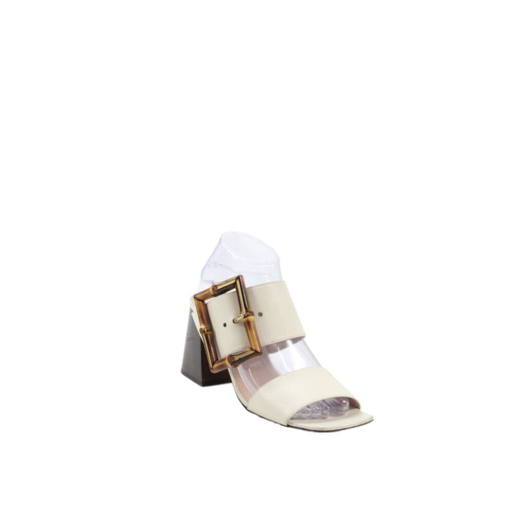 Gucci Womens Bamboo Buckle Block Heels Square Toe Shoes White Size 8.5